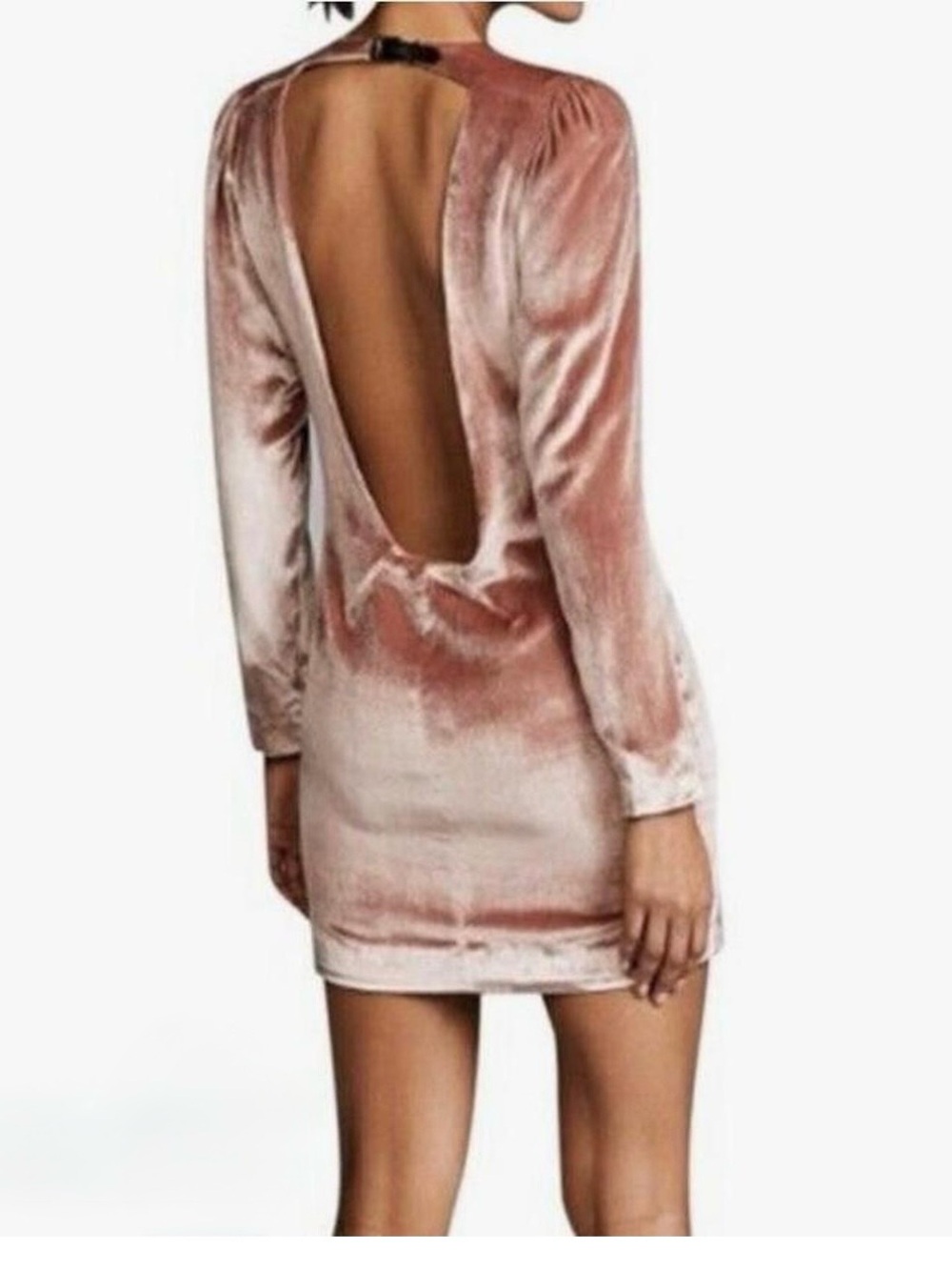 Fleur du Mal Rose-Blush Velvet Backless Mini Dress